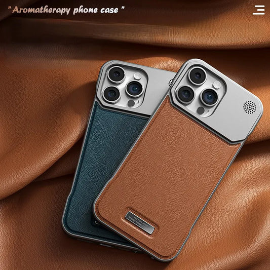 Leather Aromatherapy Magnetic Charging Ring Phone Case for iPhone